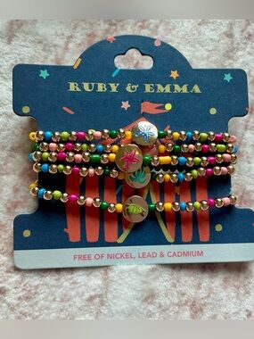 women’s Multicolor Beaded Charm Bracelet Set - Bright Rainbow